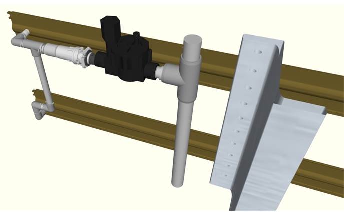 A model of the rear-fed LiveWall irrigation system.