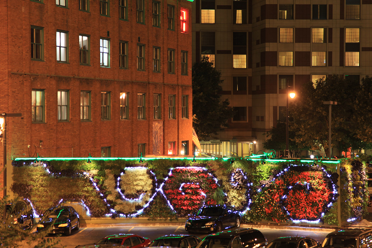 The ArtPrize Entry "Back to Eden" was a living wall installation that featured nighttime lighting.