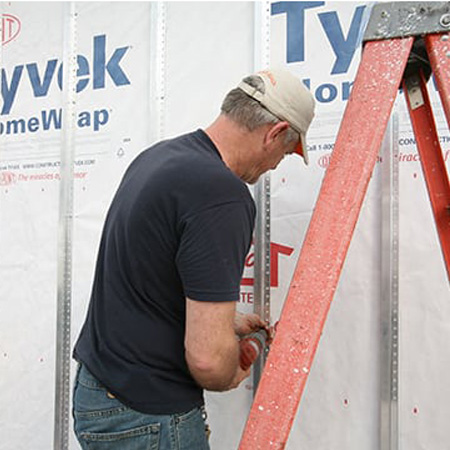 A contractor-sourced breathable barrier system such as Tyvek Commercial Wrap D suitable for many LiveWall outdoor projects.