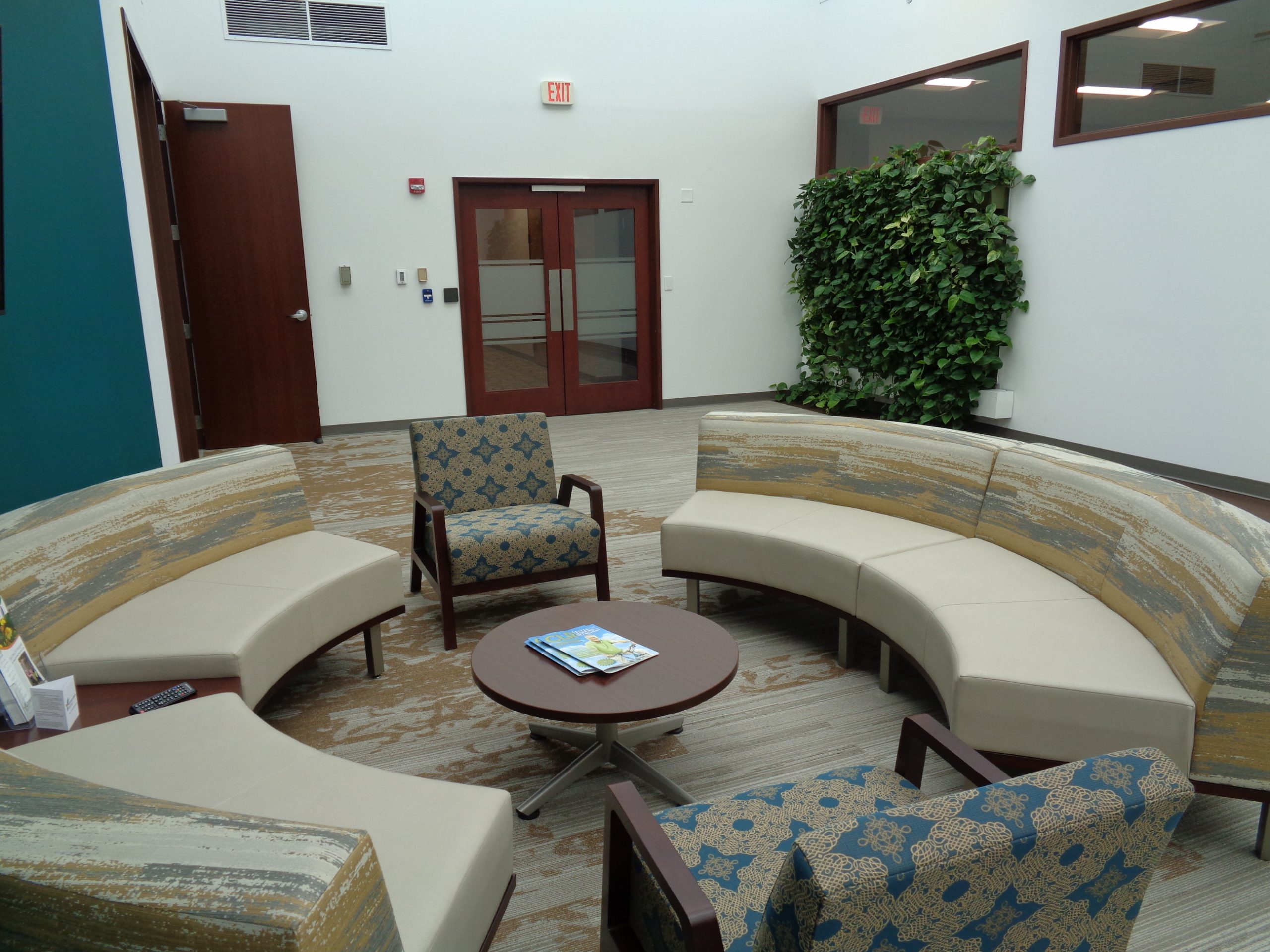 Seating Circle and Living Wall in Northern Illinois Hospice's Lobby