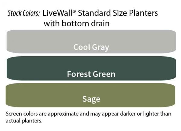 LiveWall Standard Planter Colors Oct 2022 Color Options for LiveWall Large Planters (WallTers) with Bottom Drain